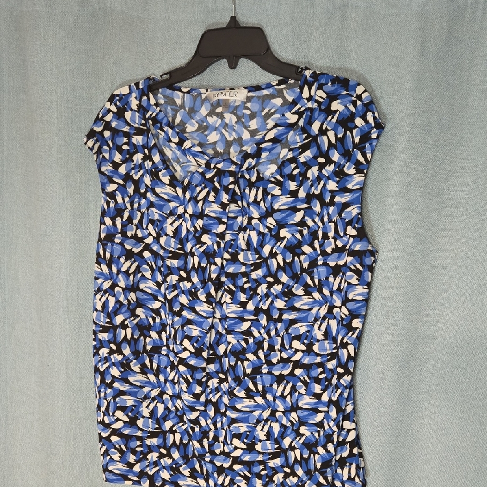 Kasper Blue and White Printed Women's Top
